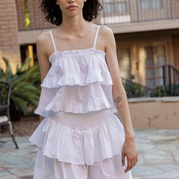 HT360 Collection White Cotton Ruffle 2-Piece Set – Camisole & Tiered Mini Skirt - Picture 10 of 17